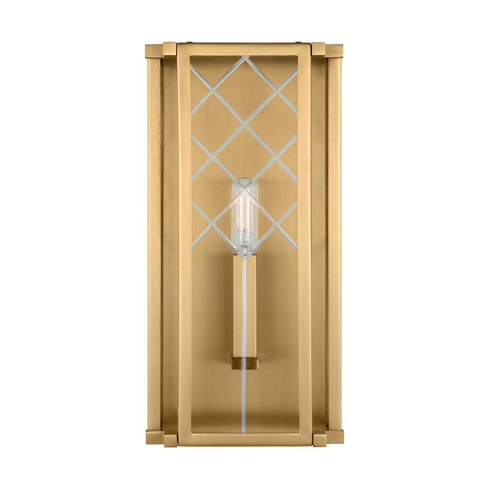Erro transitional 1-light indoor dimmable medium wall lantern sconce in burnished brass gold finish