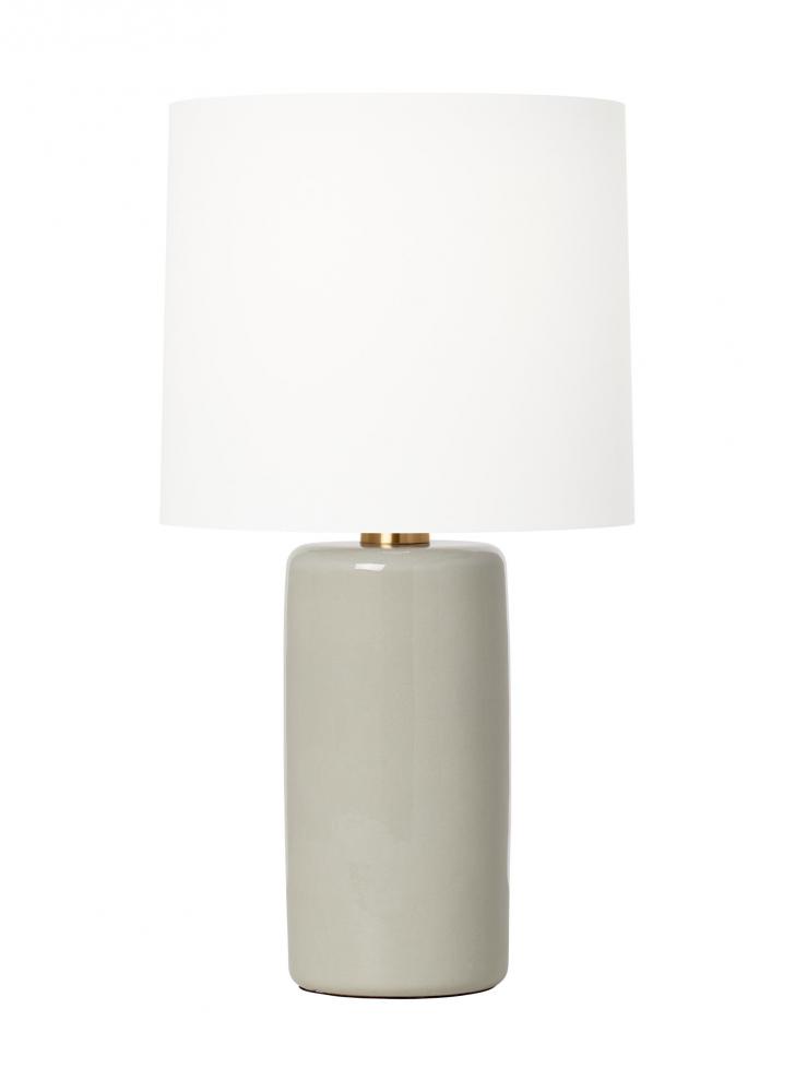 Barbara Barry Shanghai 1-Light Table Lamp in Shellish Grey Finish with White Linen Fabric Shade