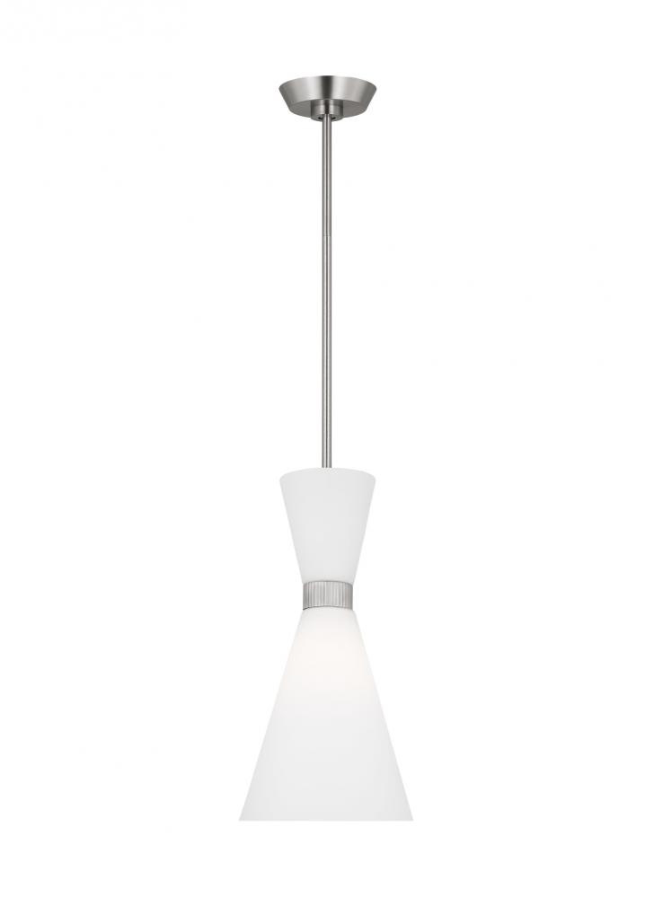 Belcarra Modern 1-Light Small Single Pendant Ceiling Light in Brushed Steel Silver Finish