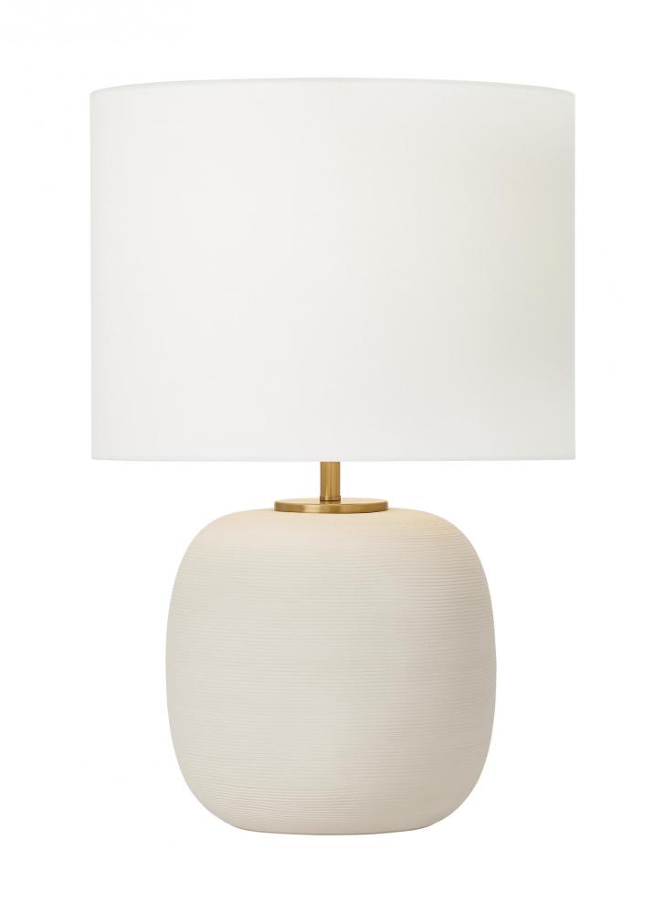 Hable Fanny 1-Light Table Lamp in Matte Concrete with White Linen Fabric Shade