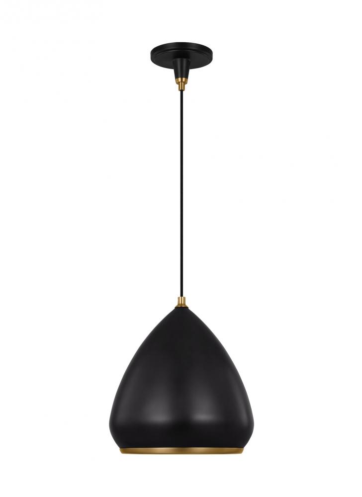 Clasica casual 1-light indoor dimmable medium ceiling hanging pendant in aged iron grey finish with