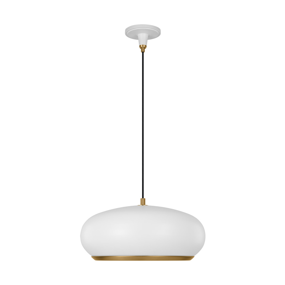 Clasica casual 1-light indoor dimmable large ceiling hanging pendant in matte white finish with aged