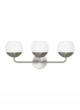 Visual Comfort & Co. Studio Collection 4468103-962 - Alvin modern 3-light indoor dimmable bath vanity wall sconce in brushed nickel silver finish with wh
