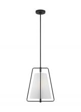 Visual Comfort & Co. Studio Collection 6507401-112 - Allis modern industrial 1-light indoor dimmable pendant in midnight black finish with white linen sh