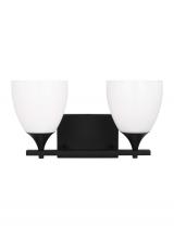 Visual Comfort & Co. Studio Collection DJV1022MBK - Toffino Modern 2-Light Bath Vanity Wall Sconce in Midnight Black Finish With Milk Glass Shades