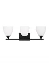 Visual Comfort & Co. Studio Collection DJV1023MBK - Toffino Modern 3-Light Bath Vanity Wall Sconce in Midnight Black Finish With Milk Glass Shades