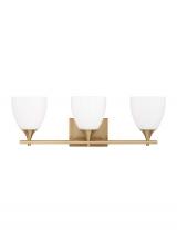 Visual Comfort & Co. Studio Collection DJV1023SB - Toffino Modern 3-Light Bath Vanity Wall Sconce in Satin Brass Gold Finish With Milk Glass Shades