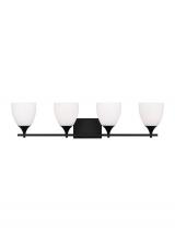 Visual Comfort & Co. Studio Collection DJV1024MBK - Toffino Modern 4-Light Bath Vanity Wall Sconce in Midnight Black Finish With Milk Glass Shades