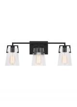 Visual Comfort & Co. Studio Collection DJV1033MBK - Crofton Modern 3-Light Bath Vanity Wall Sconce in Midnight Black Finish With Clear Glass Shades