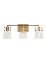 Visual Comfort & Co. Studio Collection DJV1033SB - Crofton Modern 3-Light Bath Vanity Wall Sconce in Satin Brass Gold With Clear Glass Shades