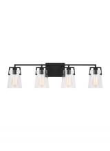 Visual Comfort & Co. Studio Collection DJV1034MBK - Crofton Modern 4-Light Bath Vanity Wall Sconce in Midnight Black Finish With Clear Glass Shades