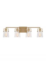 Visual Comfort & Co. Studio Collection DJV1034SB - Crofton Modern 4-Light Bath Vanity Wall Sconce in Satin Brass Gold With Clear Glass Shades