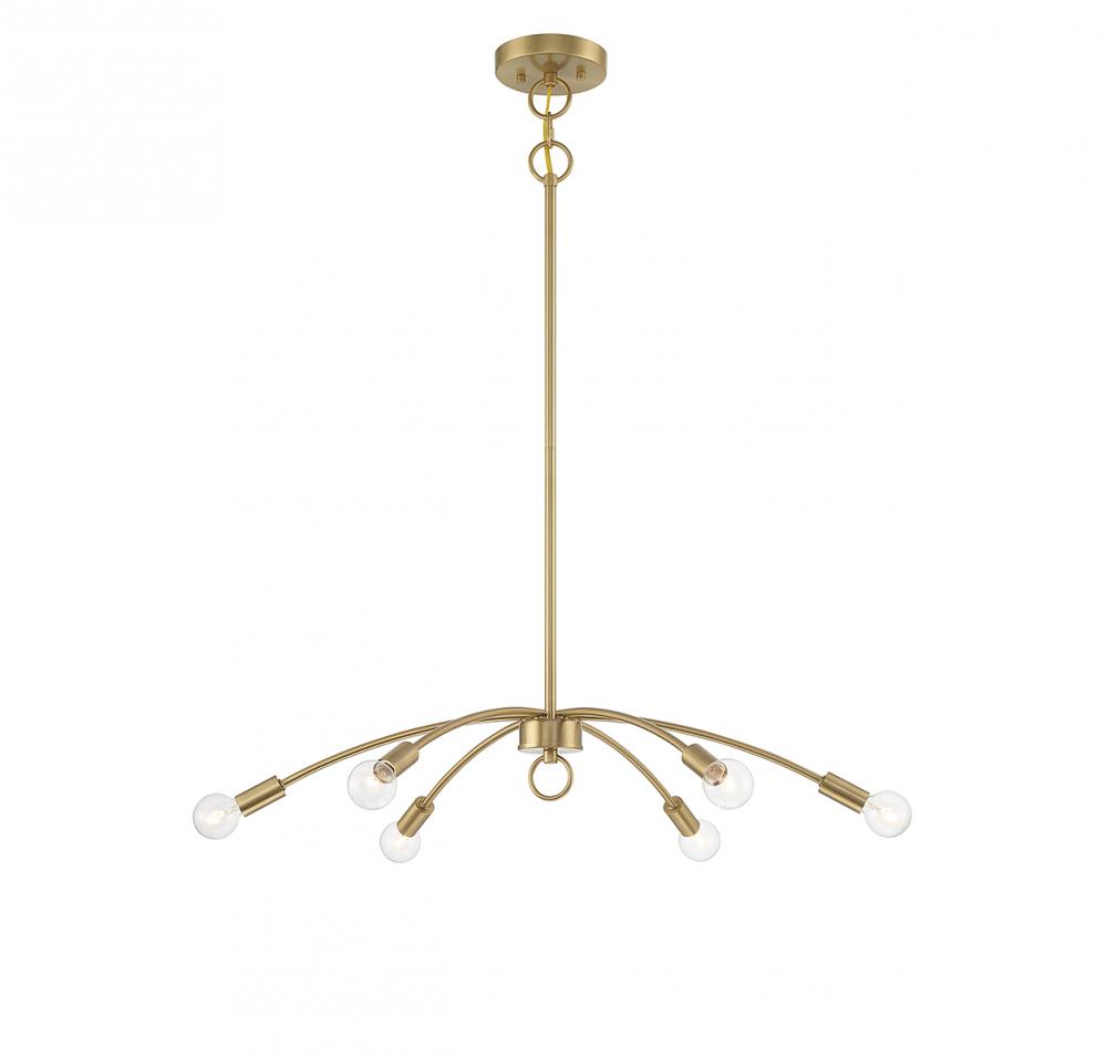 6-Light Chandelier in Natural Brass